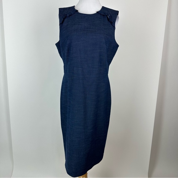 Ann Taylor Dresses & Skirts - Ann Taylor Blue Navy Ruffle Shoulder Shift Dress Size 12